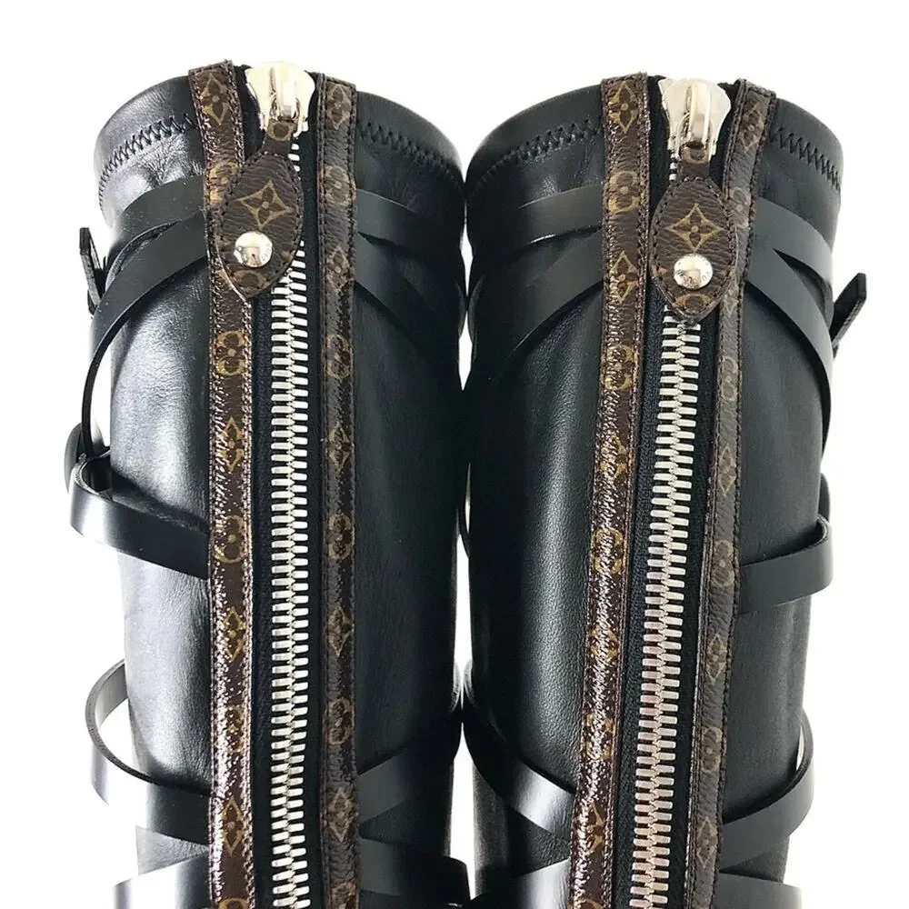 NIB Louis Vuitton A/W 2021 Runway Fornasetti LV Monogram Knee High Boots 37